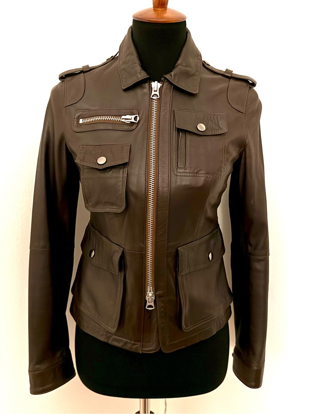 ORIS Lambskin Chocolate Brown Leather Photographer Two Way Zip Jacket NEW -  XS